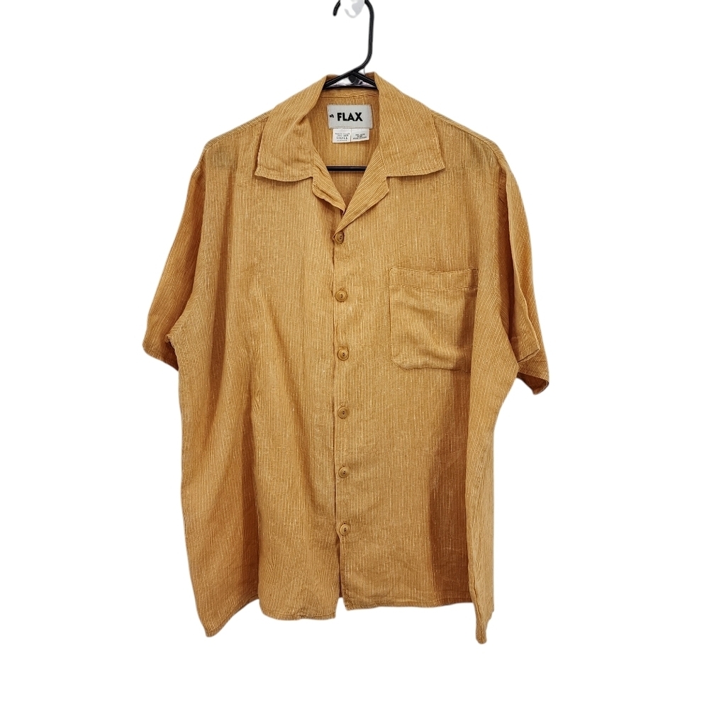 Flax Women's 100% Linen Short Sleeves Button Front Pocket Lagenlook Shirt - S